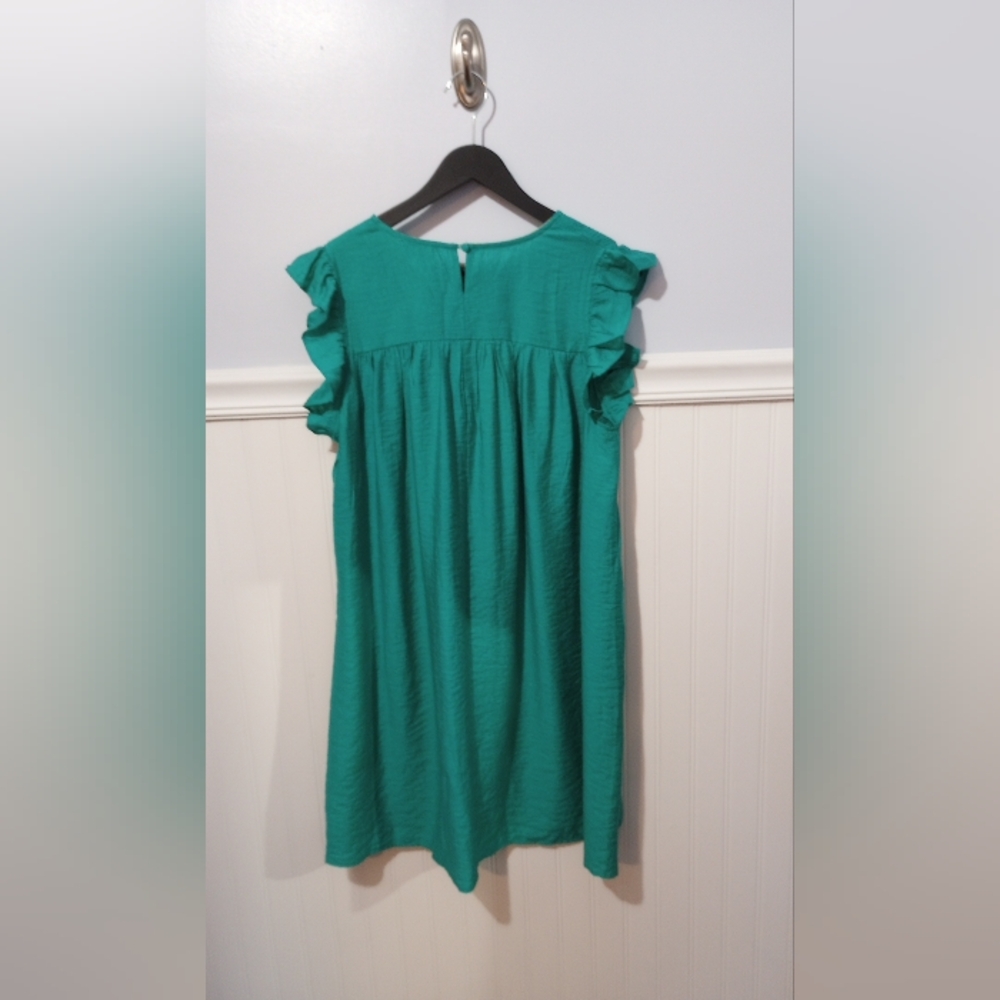 NWT Umgee Turquoise Boho Smocked Mini Dress • Flutter Sleeves • Size M - Picture 5 of 9
